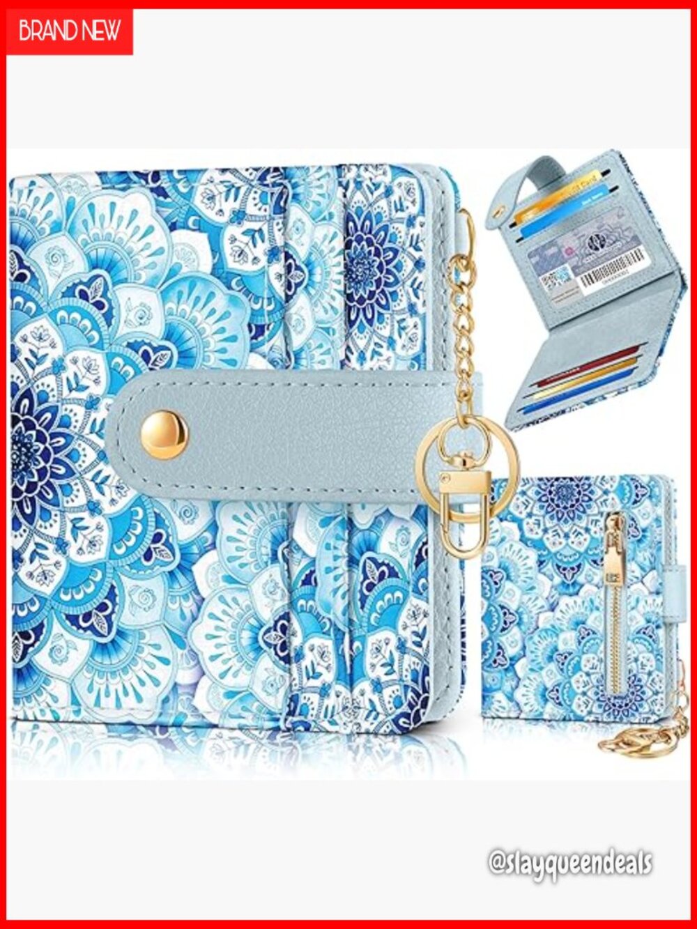 Slim RFID Bifold Wallet with Keychain - 7 Card Slots & Coin Pocket